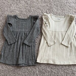 okie dokie Ribbed Knit Dress - Charcoal Gray & Cream